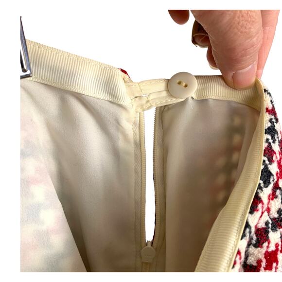 Talbots Women's 12 Wool Skirt Red Black Houndstooth A Line Hem Pleated - Picture 7 of 10